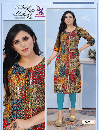 Imagine Beauty 7 Mlm Kalash Lifestyle Rayon 14Kg Knee Length Kurtis Exporter India