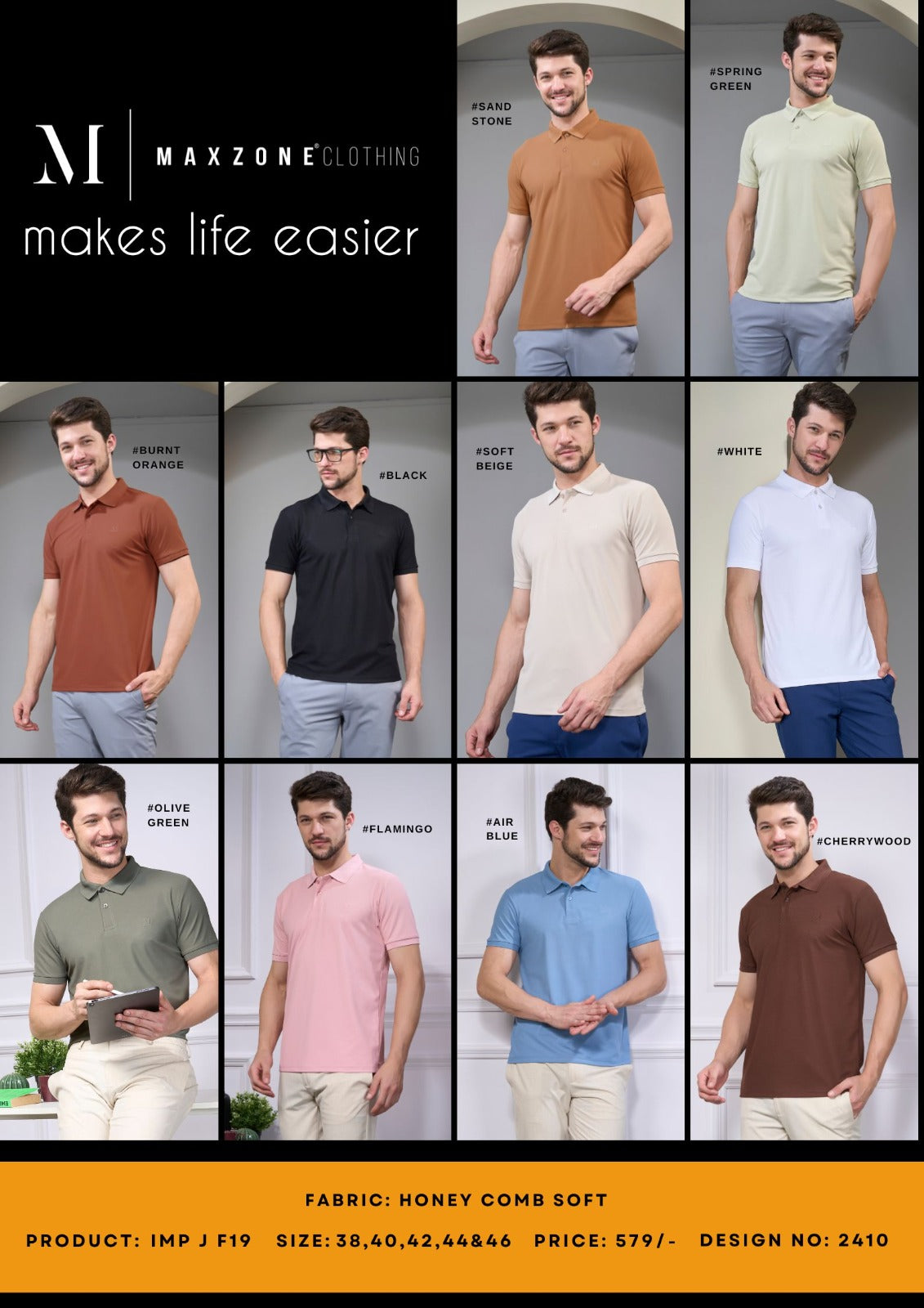 Imp J F19 Dn 2410 Maxzone Clothing Honey Comb Mens Tshirts Exporter India