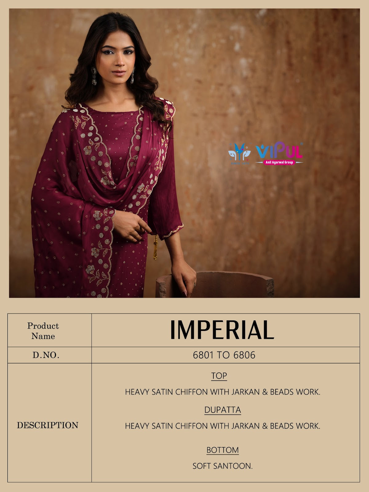 Imperial Vipul Satin Chiffon Pant Style Suits Exporter India