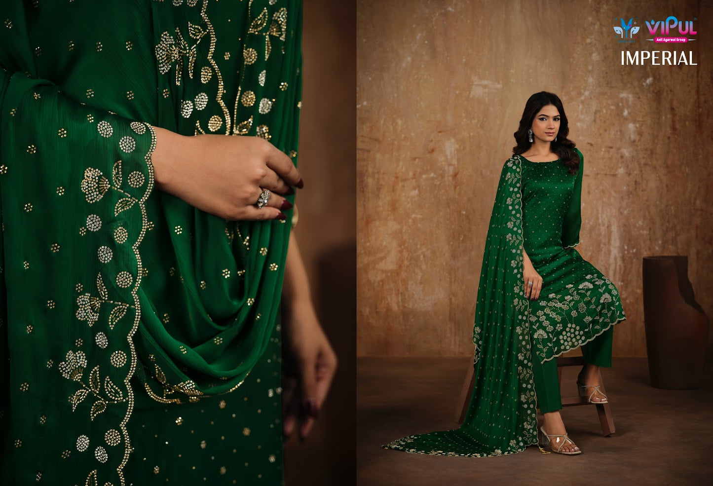 Imperial Vipul Satin Chiffon Pant Style Suits Exporter India