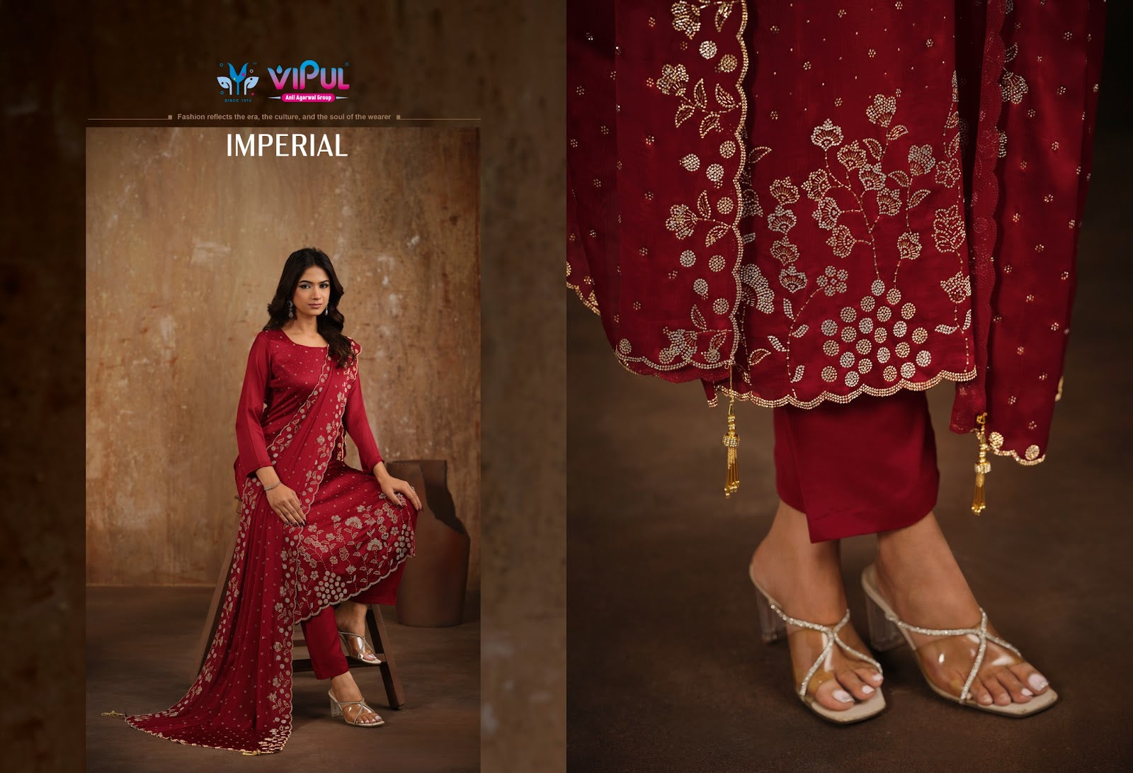 Imperial Vipul Satin Chiffon Pant Style Suits Exporter India