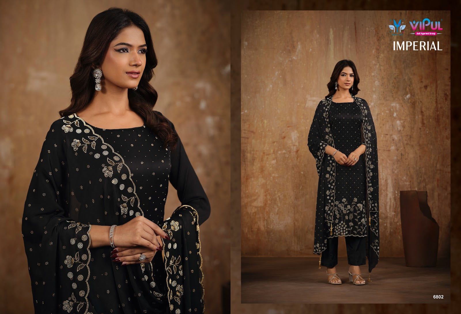 Imperial Vipul Satin Chiffon Pant Style Suits Exporter India