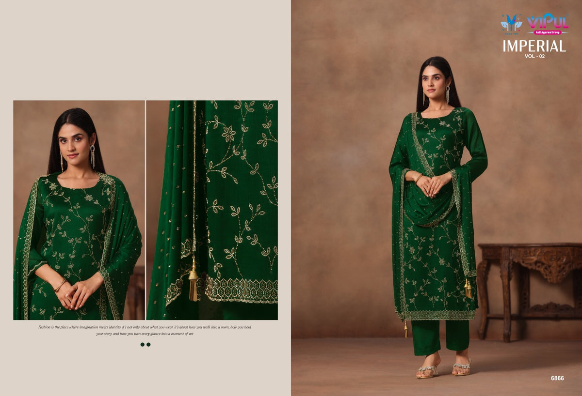 Imperial Vol 2 Vipul Satin Chiffon Pant Style Suits Supplier Gujarat