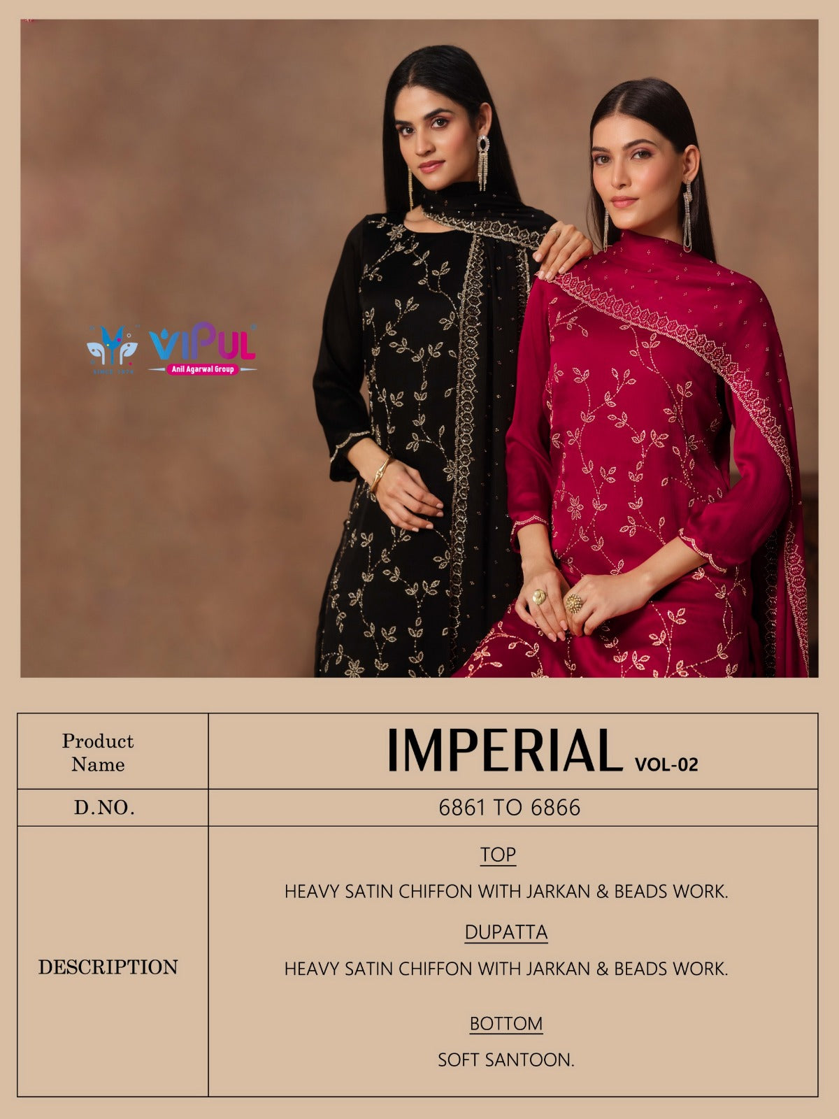 Imperial Vol 2 Vipul Satin Chiffon Pant Style Suits Supplier Gujarat