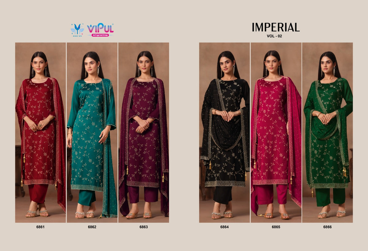 Imperial Vol 2 Vipul Satin Chiffon Pant Style Suits Supplier Gujarat