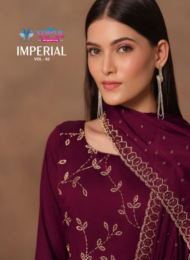 Imperial Vol 2 Vipul Satin Chiffon Pant Style Suits Supplier Gujarat