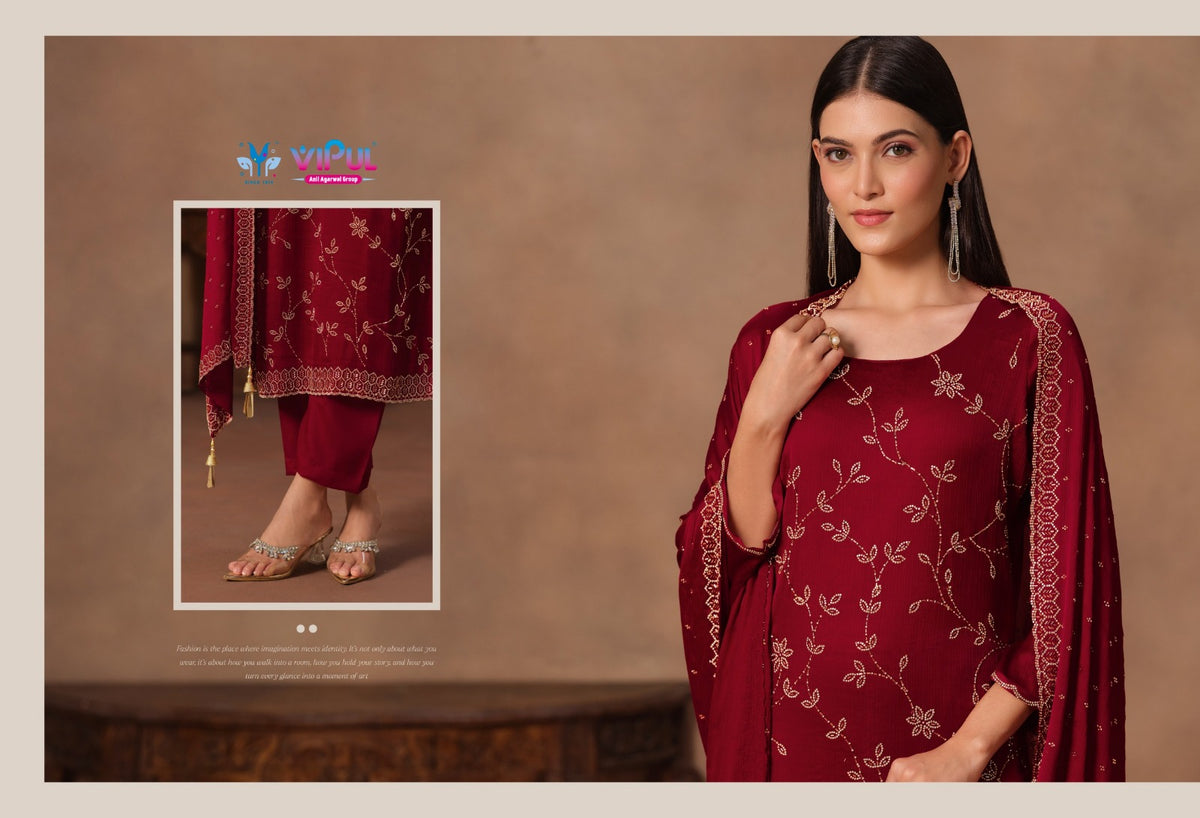 Imperial Vol 2 Vipul Satin Chiffon Pant Style Suits Supplier Gujarat