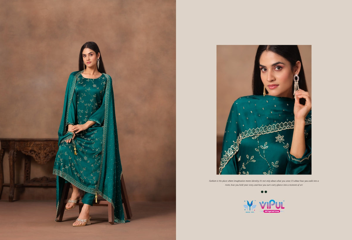 Imperial Vol 2 Vipul Satin Chiffon Pant Style Suits Supplier Gujarat