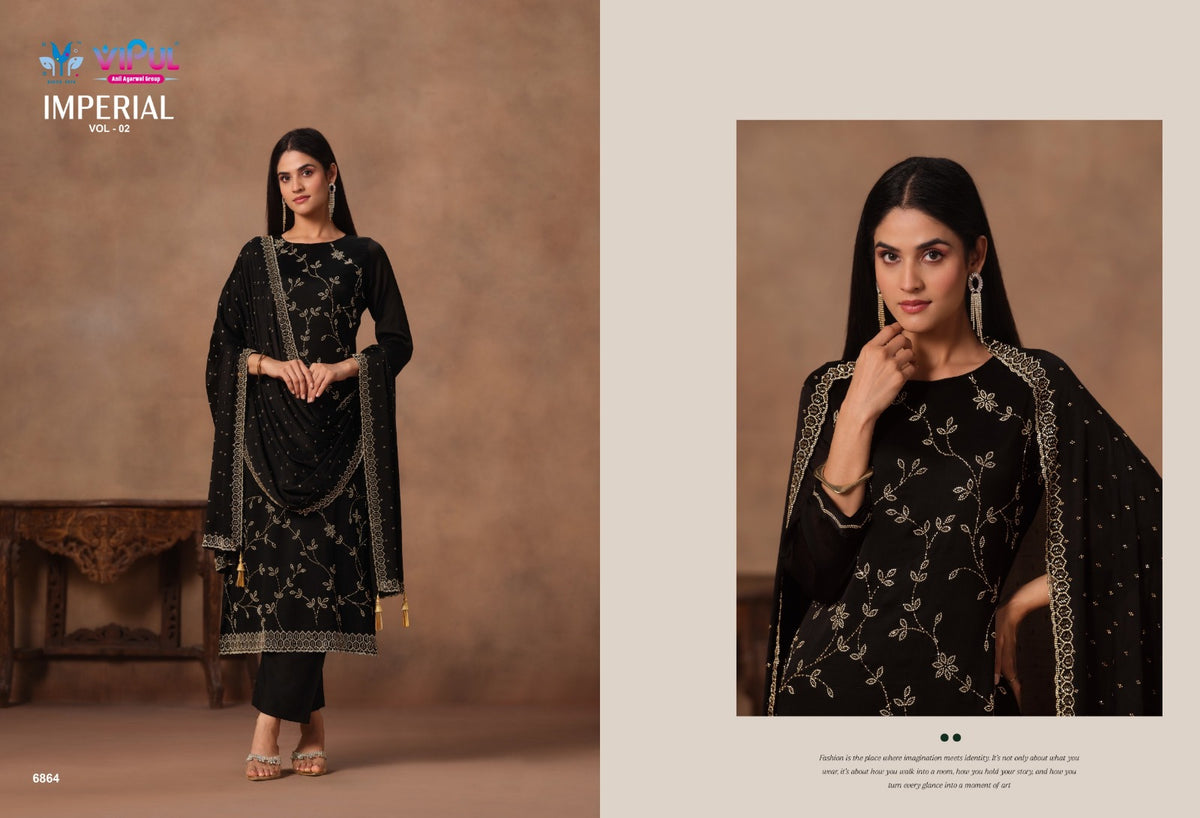 Imperial Vol 2 Vipul Satin Chiffon Pant Style Suits Supplier Gujarat