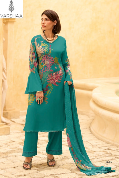 Imprint Varshaa Viscose Muslin Pant Style Suits Manufacturer Gujarat