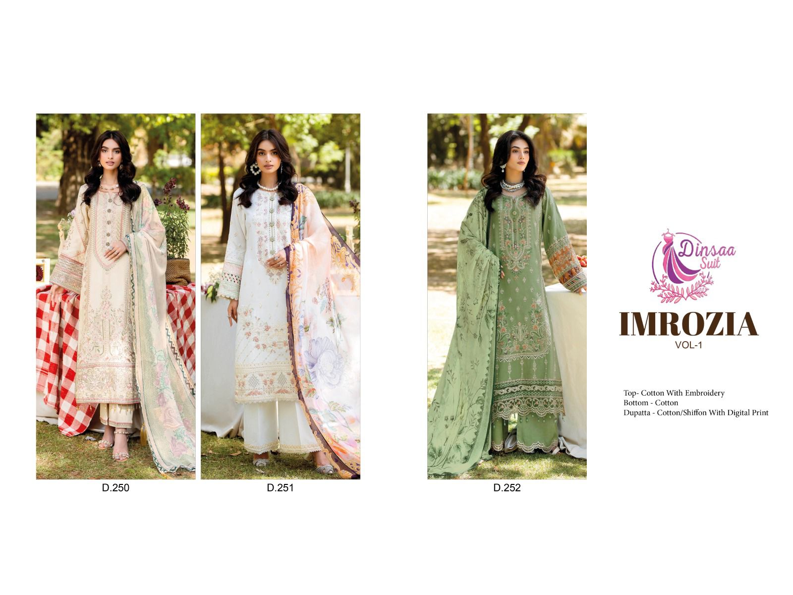 Imrozia Vol 1 Dinsaa Suit Cotton Pakistani Salwar Suits Wholesale Rate
