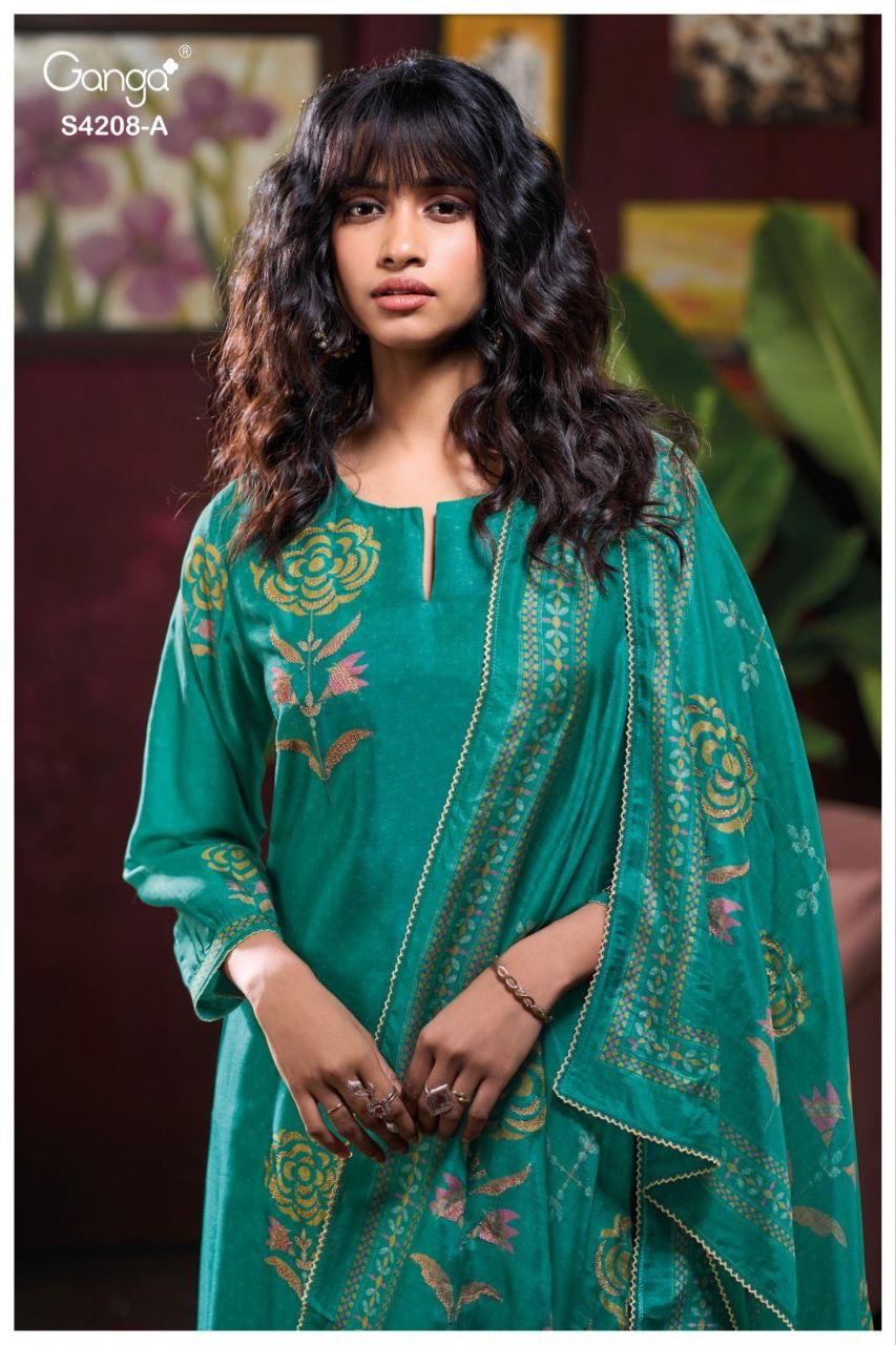 Inaika 4208 Ganga Bemberg Silk Salwar Suits Manufacturer India
