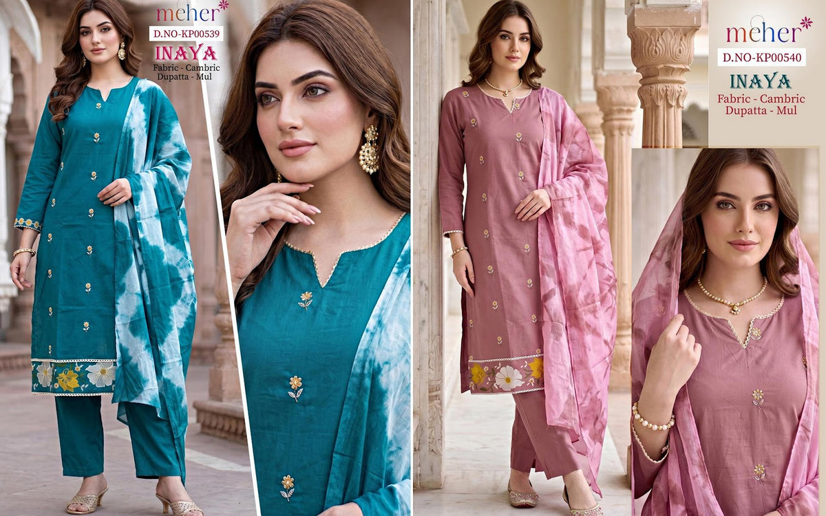 Inaya Meher Cotton Cambric Readymade Pant Style Suits Wholesale Price