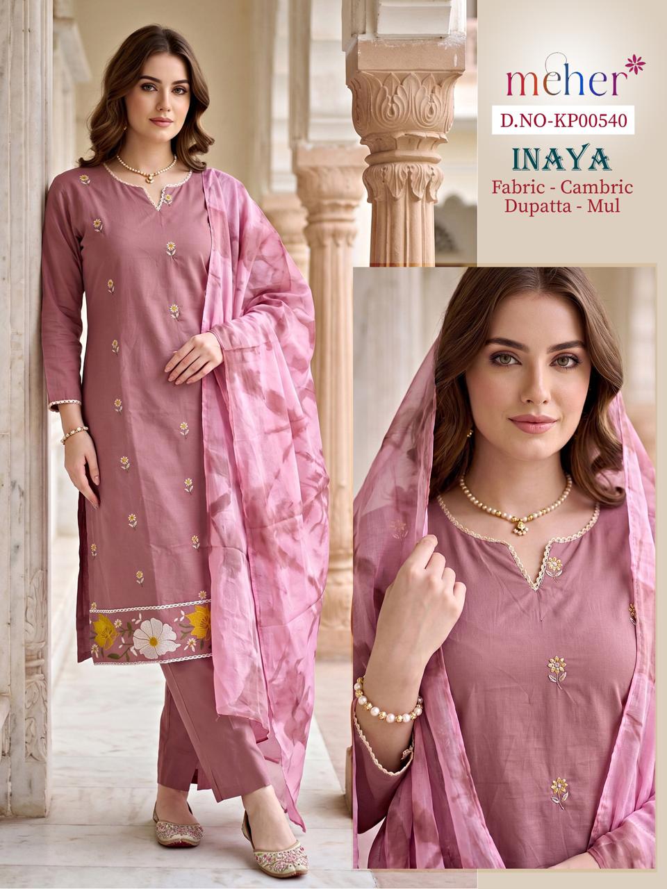 Inaya Meher Cotton Cambric Readymade Pant Style Suits Wholesale Price