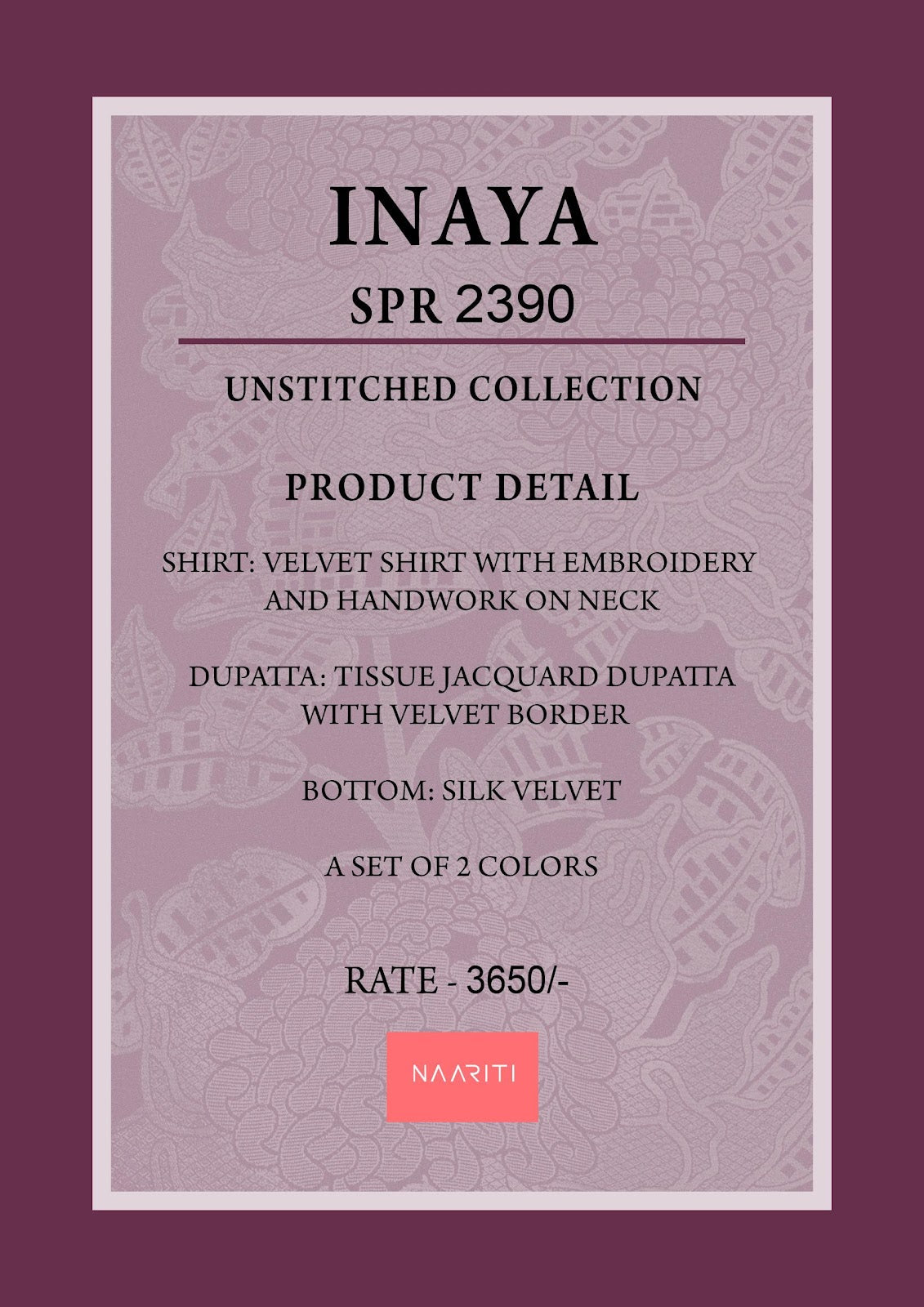 Inaya Naariti Velvet Suits Manufacturer Ahmedabad