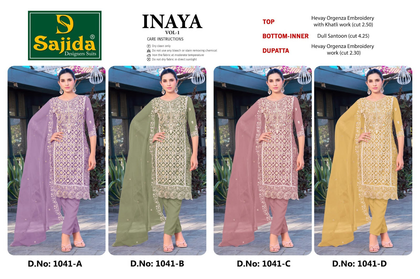 Inaya Vol 1 Sajida Organza Pakistani Salwar Suits Wholesale Price