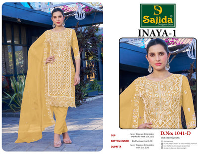 Inaya Vol 1 Sajida Organza Pakistani Salwar Suits Wholesale Price