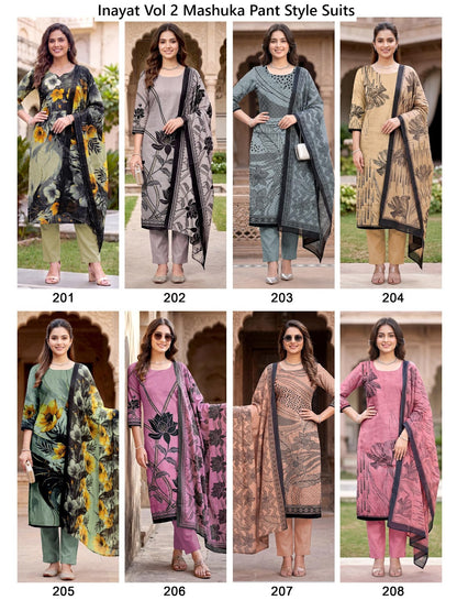 Inayat Vol 2 Mashuka Mix Cotton Pant Style Suits Wholesaler India