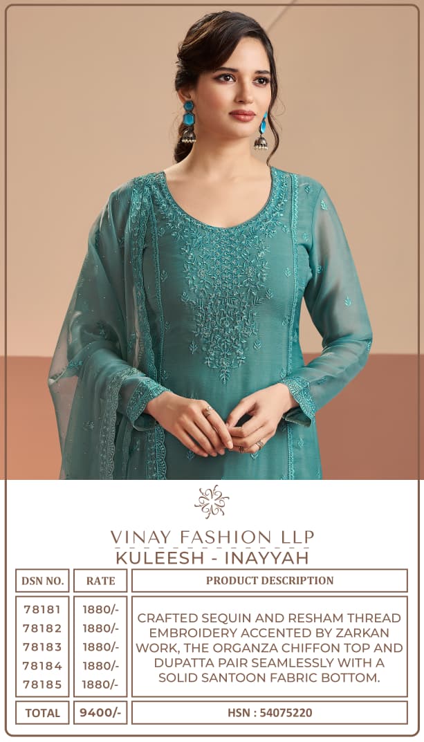 Inayyah Kuleesh Vinay Fashion Llp Organza Pant Style Suits Supplier