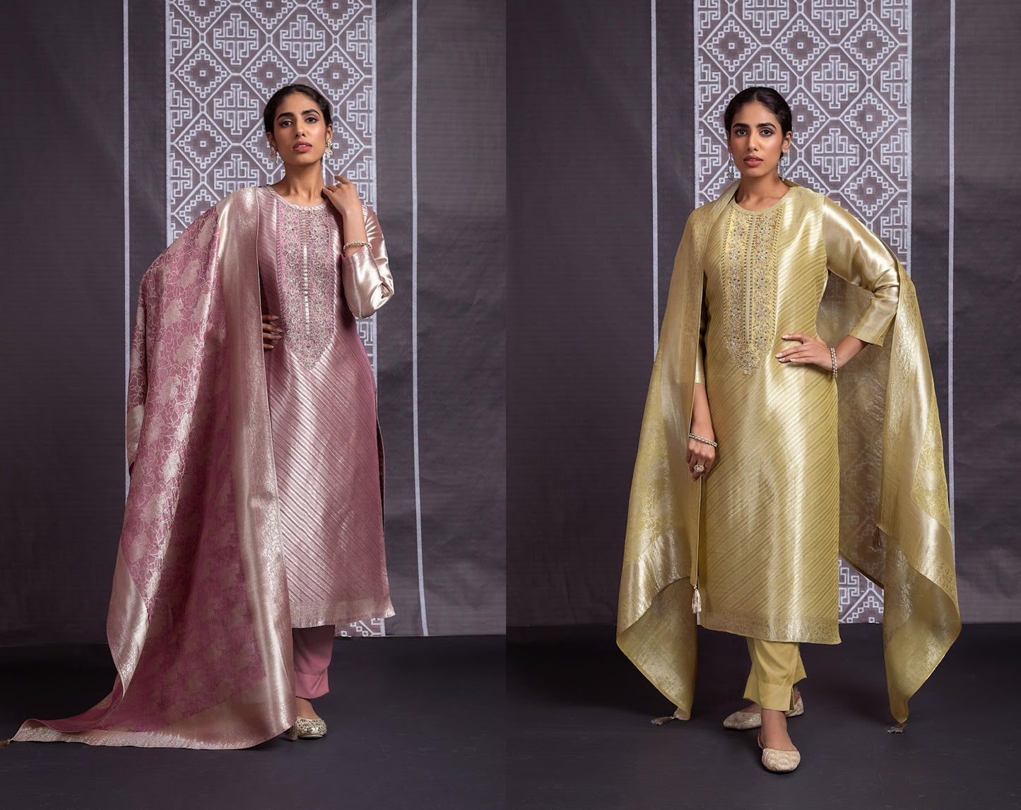 Indaar Naariti Silk Jacquard Pant Style Suits Manufacturer Gujarat