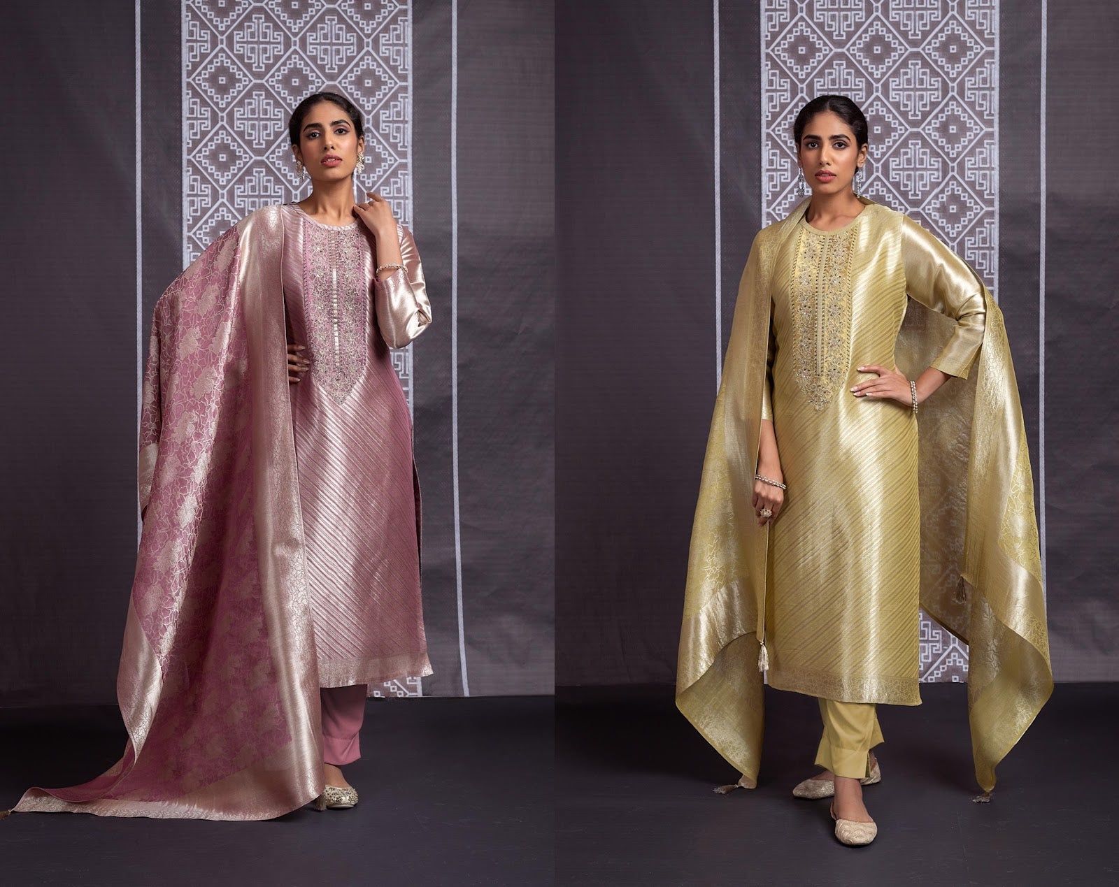 Indaar Naariti Silk Jacquard Pant Style Suits Manufacturer Gujarat