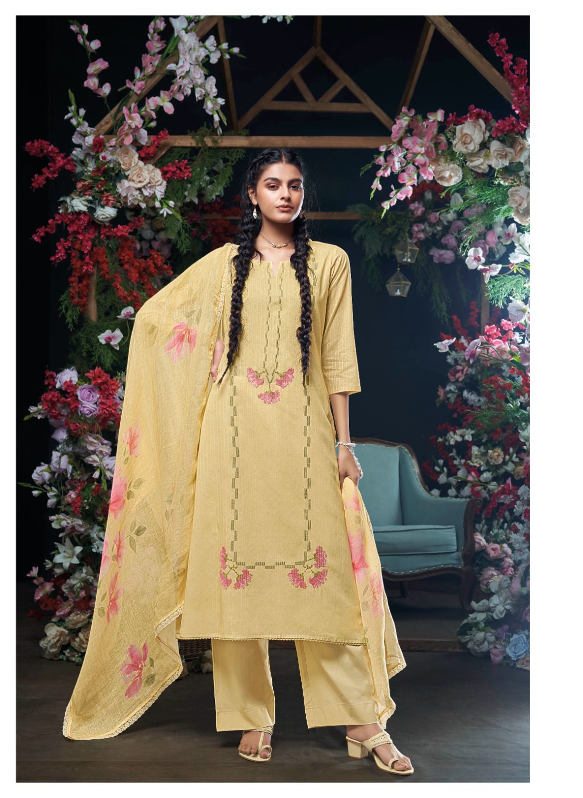 Indah Ganga Cotton Plazzo Style Suits Wholesale Price