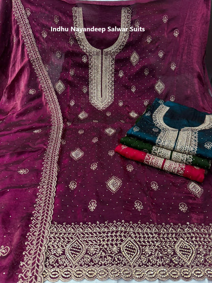 Indhu Nayandeep Satin Salwar Suits Wholesale Price