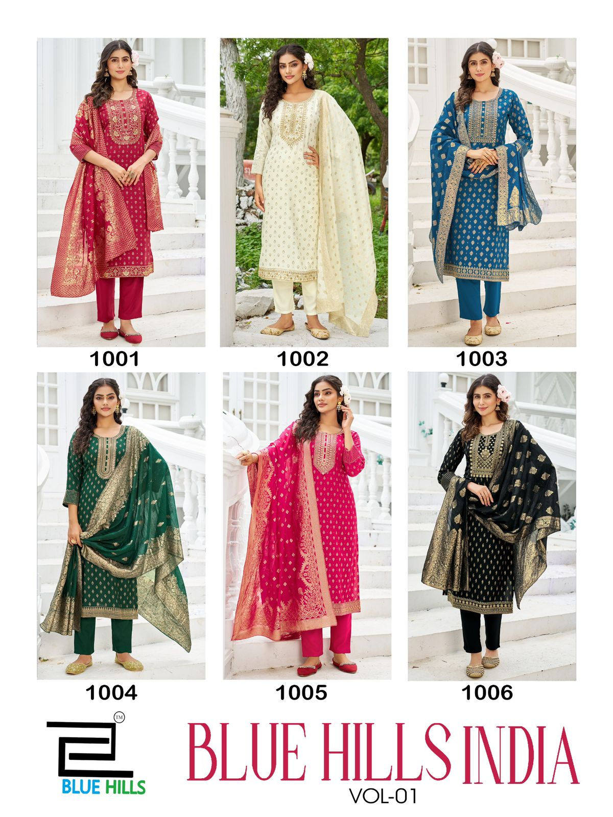 India Vol 1 Blue Hills Rayon 14Kg Readymade Pant Style Suits Wholesale Price