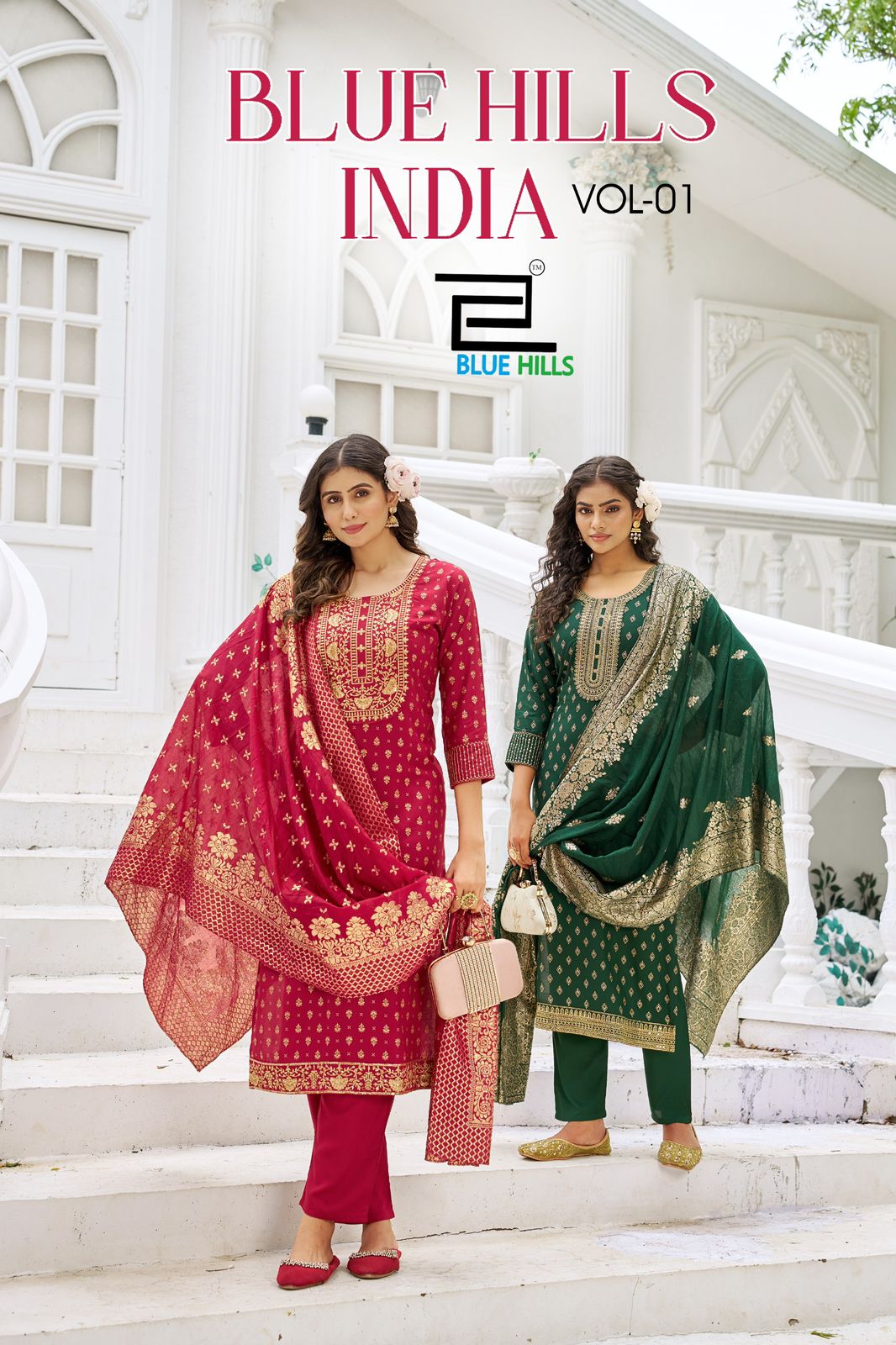 India Vol 1 Blue Hills Rayon 14Kg Readymade Pant Style Suits Wholesale Price
