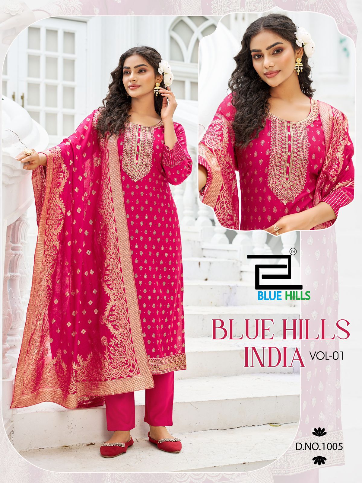 India Vol 1 Blue Hills Rayon 14Kg Readymade Pant Style Suits Wholesale Price