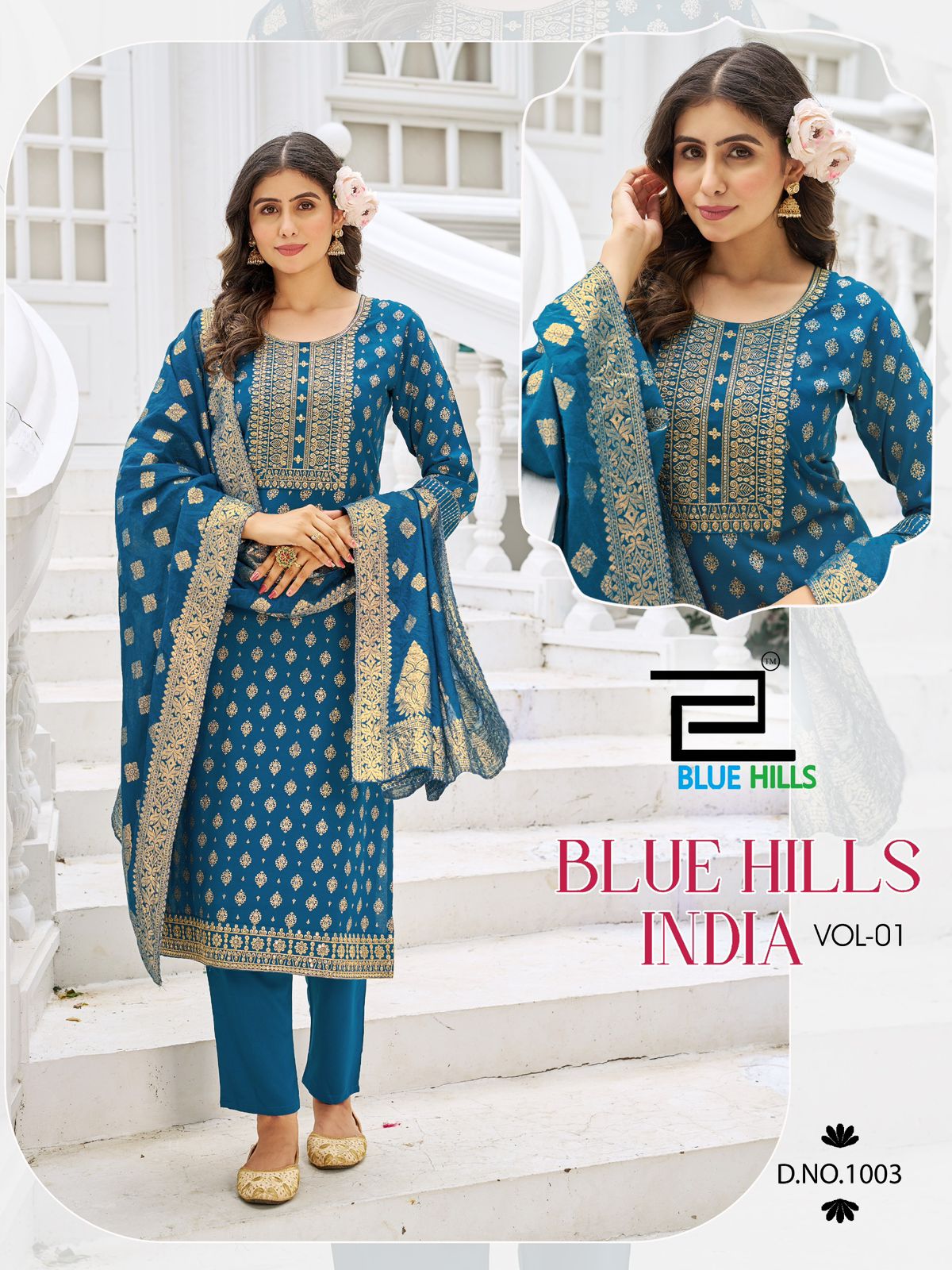 India Vol 1 Blue Hills Rayon 14Kg Readymade Pant Style Suits Wholesale Price