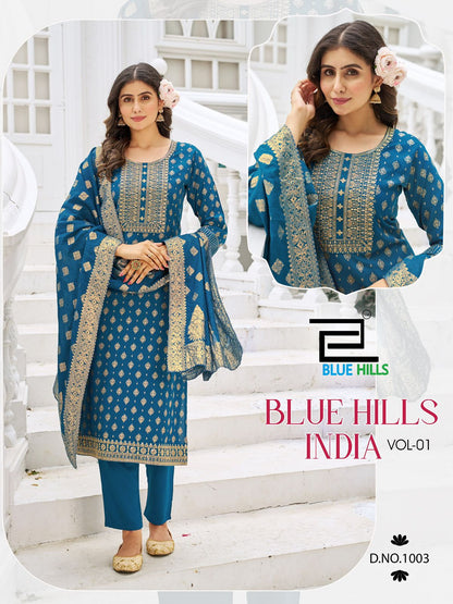 India Vol 1 Blue Hills Rayon 14Kg Readymade Pant Style Suits Wholesale Price