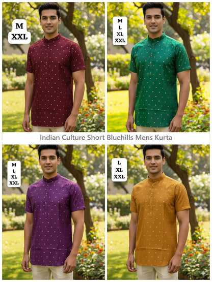 Indian Culture Short Bluehills Cotton Silk Mens Kurta Supplier