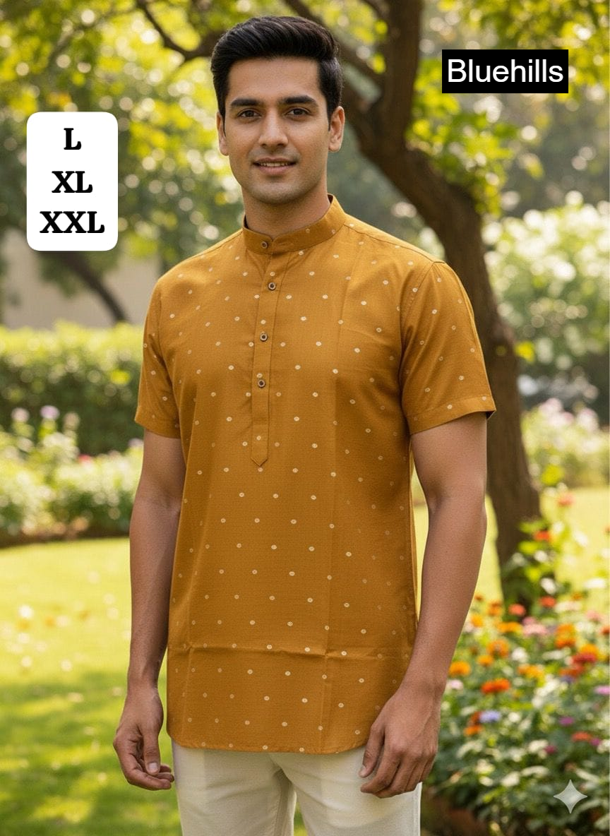 Indian Culture Short Bluehills Cotton Silk Mens Kurta Supplier