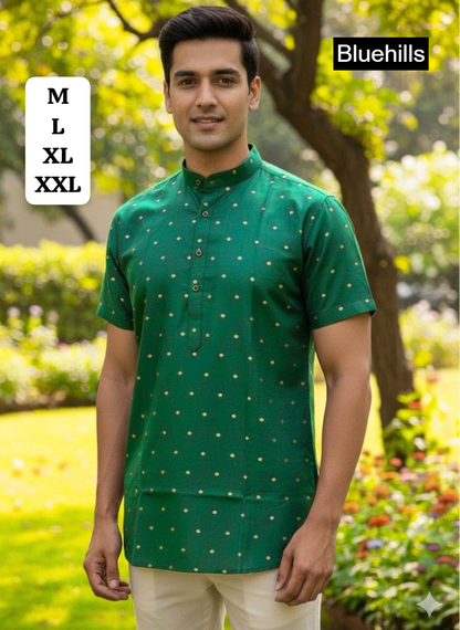 Indian Culture Short Bluehills Cotton Silk Mens Kurta Supplier