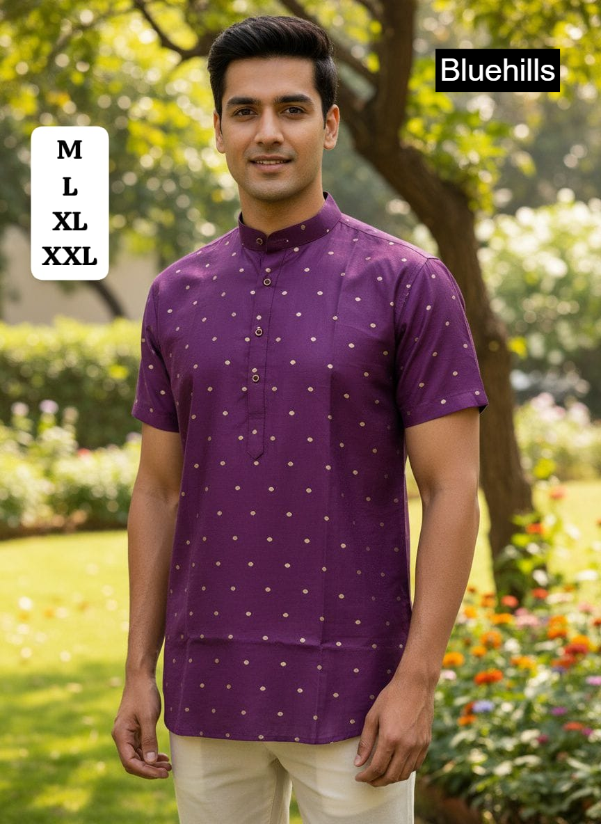 Indian Culture Short Bluehills Cotton Silk Mens Kurta Supplier