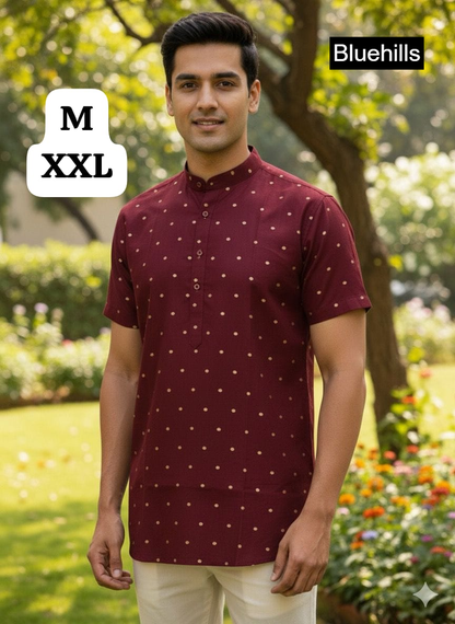 Indian Culture Short Bluehills Cotton Silk Mens Kurta Supplier