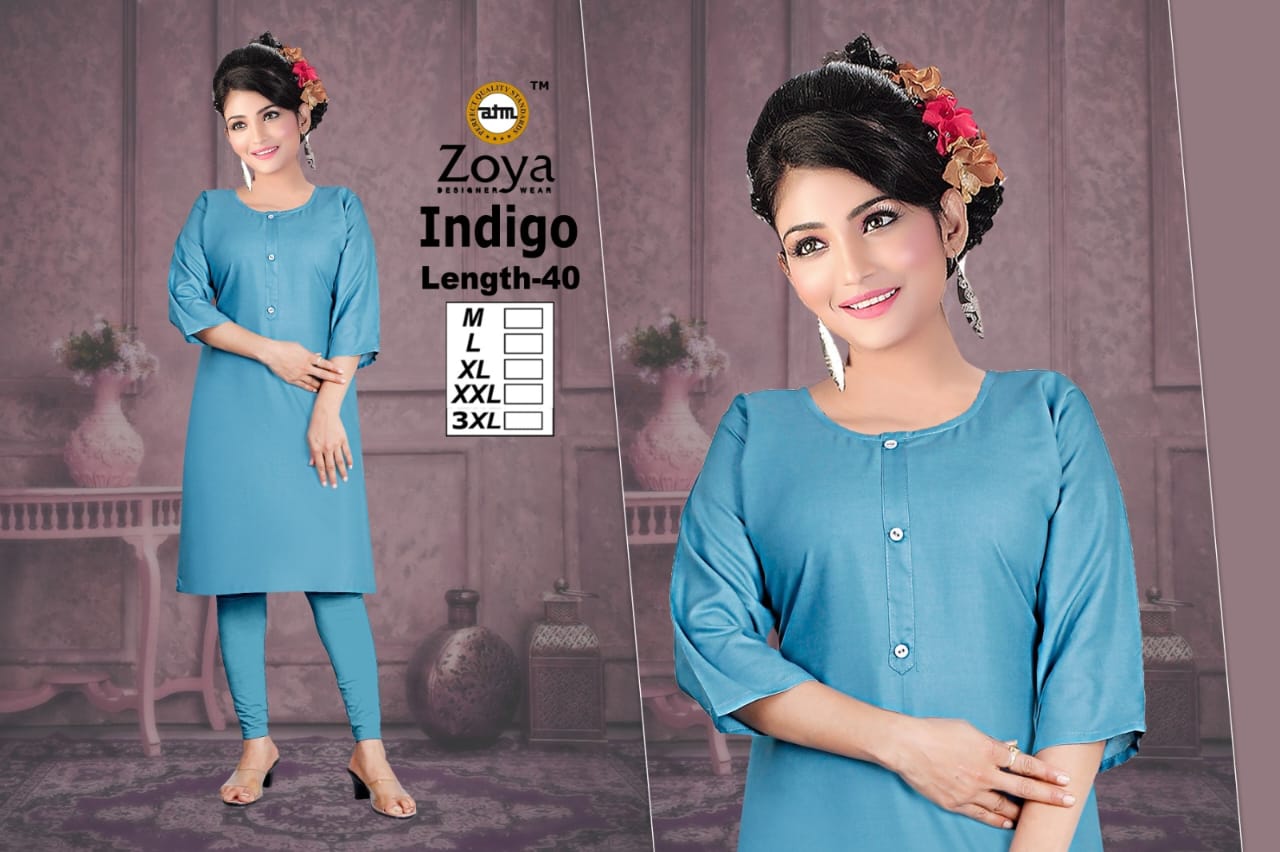 Indigo 2008 Zoya Rayon Knee Length Kurtis Wholesaler India
