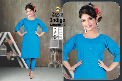 Indigo 2008 Zoya Rayon Knee Length Kurtis Wholesaler India