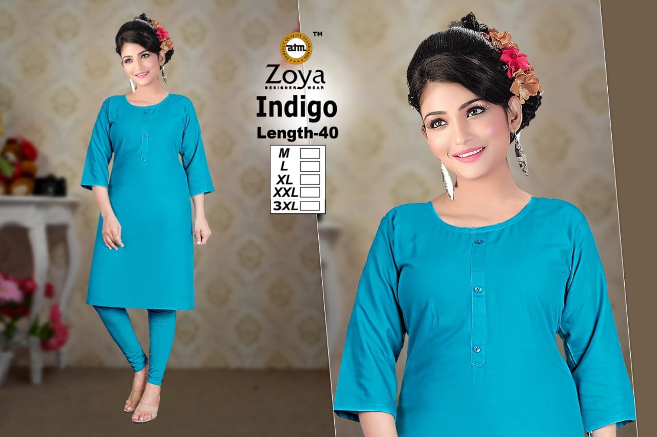 Indigo 2008 Zoya Rayon Knee Length Kurtis Wholesaler India
