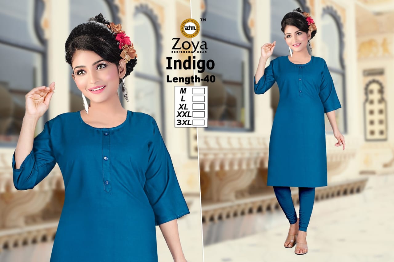 Indigo 2008 Zoya Rayon Knee Length Kurtis Wholesaler India