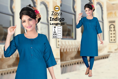 Indigo 2008 Zoya Rayon Knee Length Kurtis Wholesaler India