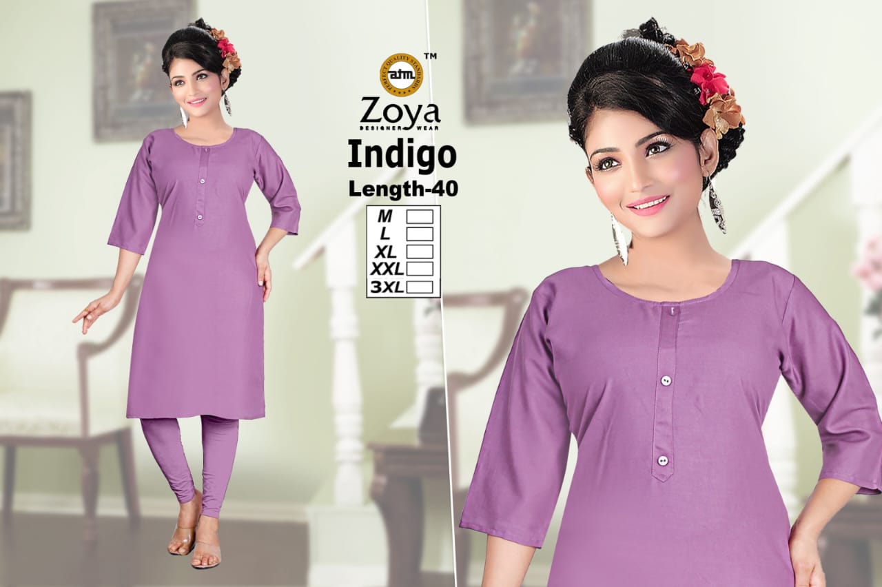 Indigo 2008 Zoya Rayon Knee Length Kurtis Wholesaler India