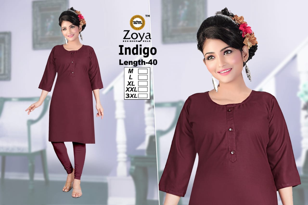 Indigo 2008 Zoya Rayon Knee Length Kurtis Wholesaler India