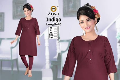 Indigo 2008 Zoya Rayon Knee Length Kurtis Wholesaler India