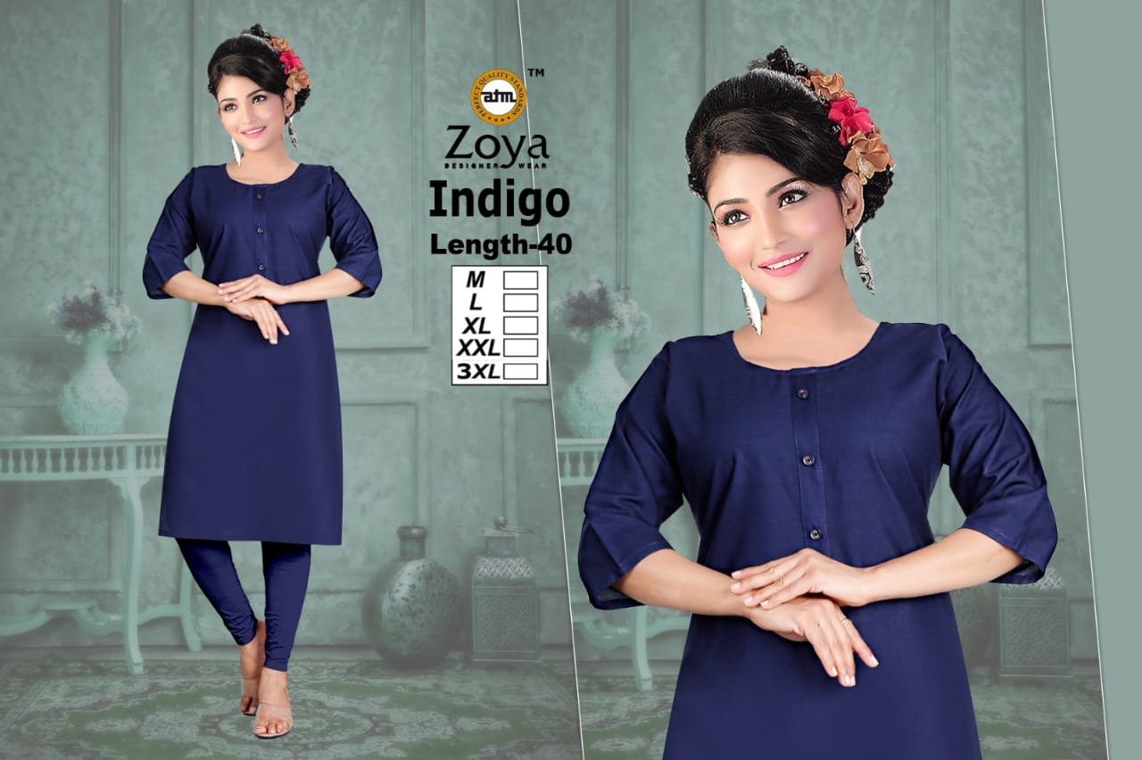 Indigo 2008 Zoya Rayon Knee Length Kurtis Wholesaler India