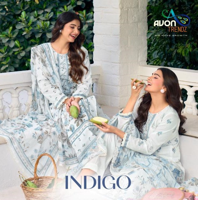 Indigo Avon Trendz Cotton Lawn Pant Style Suits Wholesaler