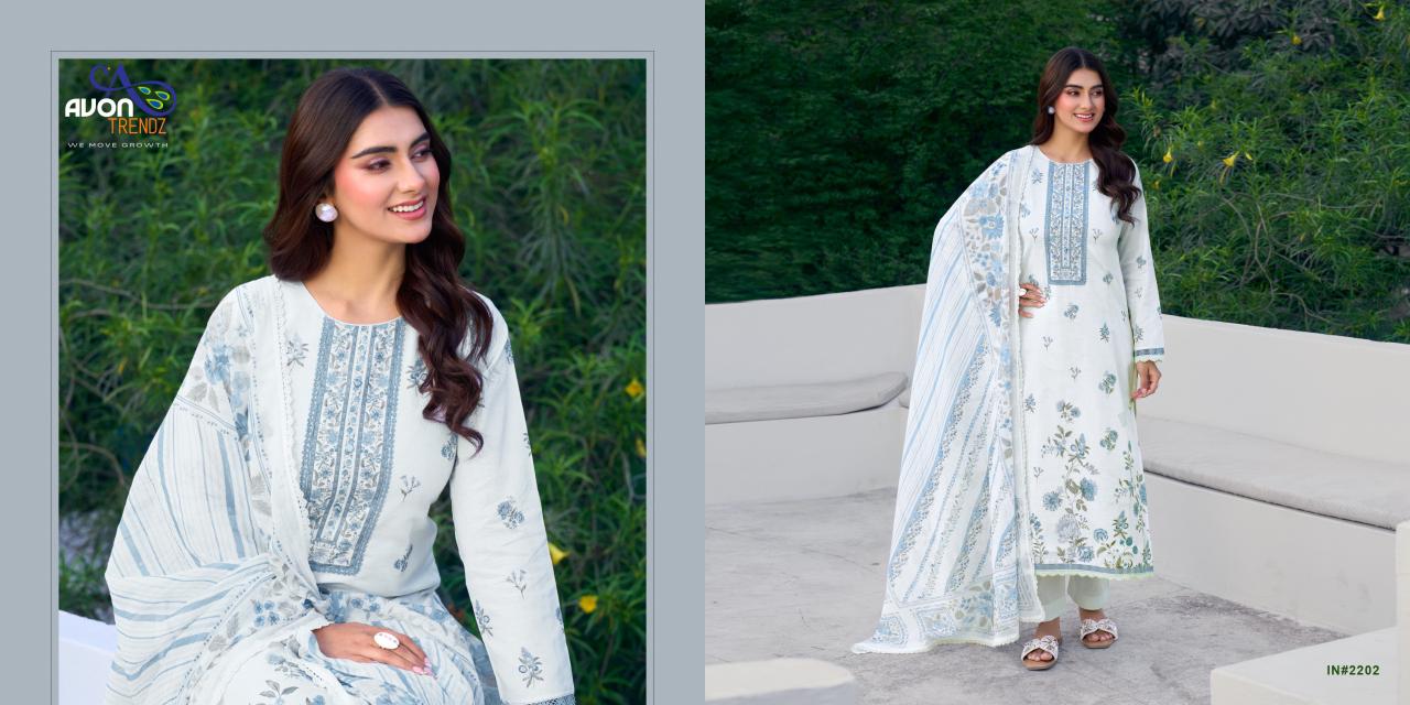 Indigo Avon Trendz Cotton Lawn Pant Style Suits Wholesaler