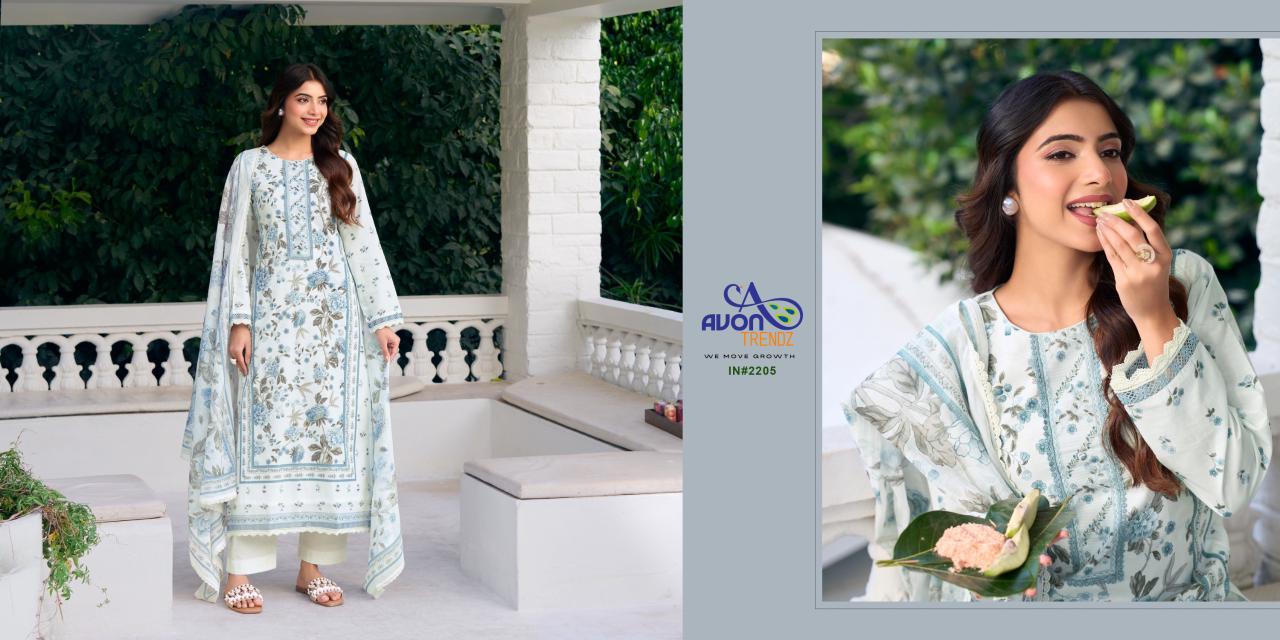 Indigo Avon Trendz Cotton Lawn Pant Style Suits Wholesaler