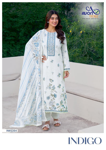 Indigo Avon Trendz Cotton Lawn Pant Style Suits Wholesaler